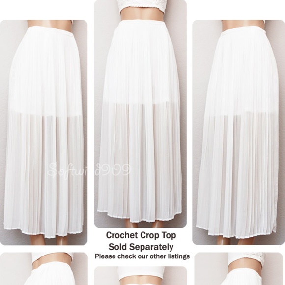 Last one ☝️ White Sheer Chiffon Pleated Long Skirt - Picture 7 of 8